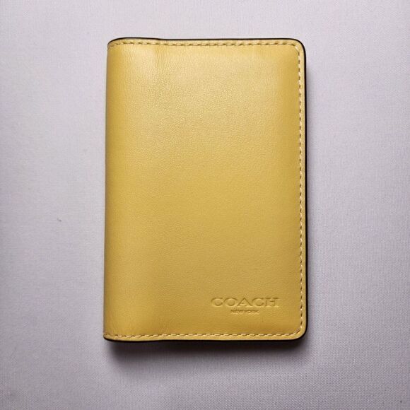 NWT Coach Id License Credit Card Wallet Refined Calf Leather Yellow CJ728 - Picture 1 of 3